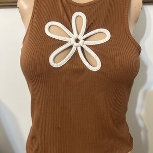 Rue21 Brown Tank Top with White Floral Accent